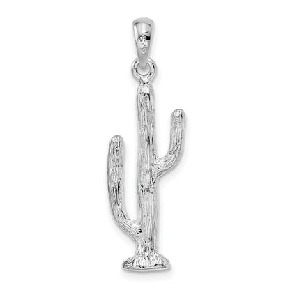 Sterlingsilber De-ani Rhodiniert Poliert 3d Saguaro Cactus Anhänger