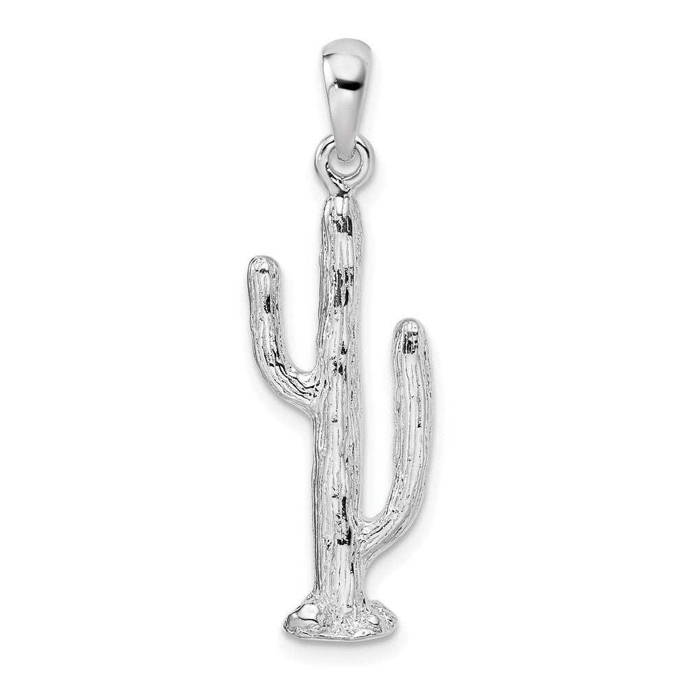 Sterlingsilber De-ani Rhodiniert Poliert 3d Saguaro Cactus Anhänger