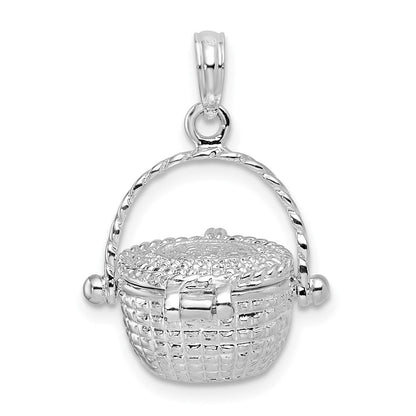Sterlingsilber De-ani Rhodiniert Beweglich 3d Nantucket Korb Anhänger