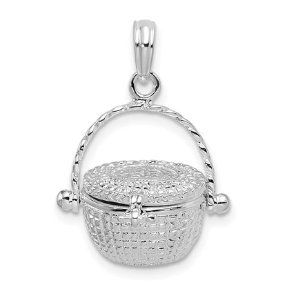 Sterlingsilber De-ani Rhodiniert Beweglich 3d Nantucket Korb Anhänger