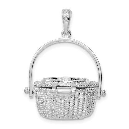 Sterlingsilber De-ani Rhodiniert Beweglich 3d Nantucket Korb Anhänger