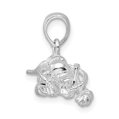 Sterlingsilber De-ani Rhodiniert Poliert 3d Male Scuba Diver Anhänger