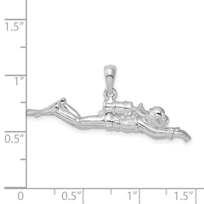 Sterlingsilber De-ani Rhodiniert Poliert 3d Male Scuba Diver Anhänger