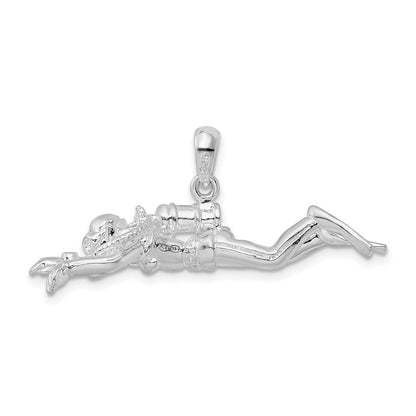Sterlingsilber De-ani Rhodiniert Poliert 3d Female Scuba Diver Anhänger
