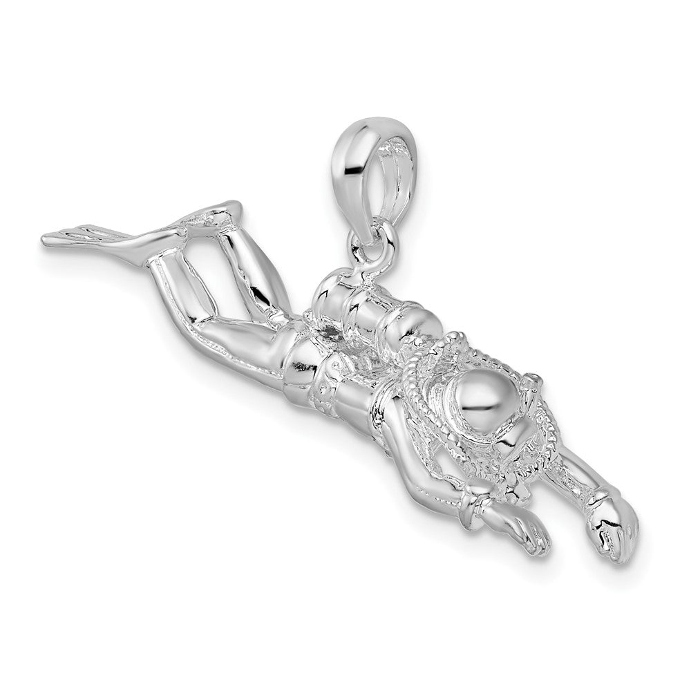 Sterlingsilber De-ani Rhodiniert Poliert 3d Female Scuba Diver Anhänger
