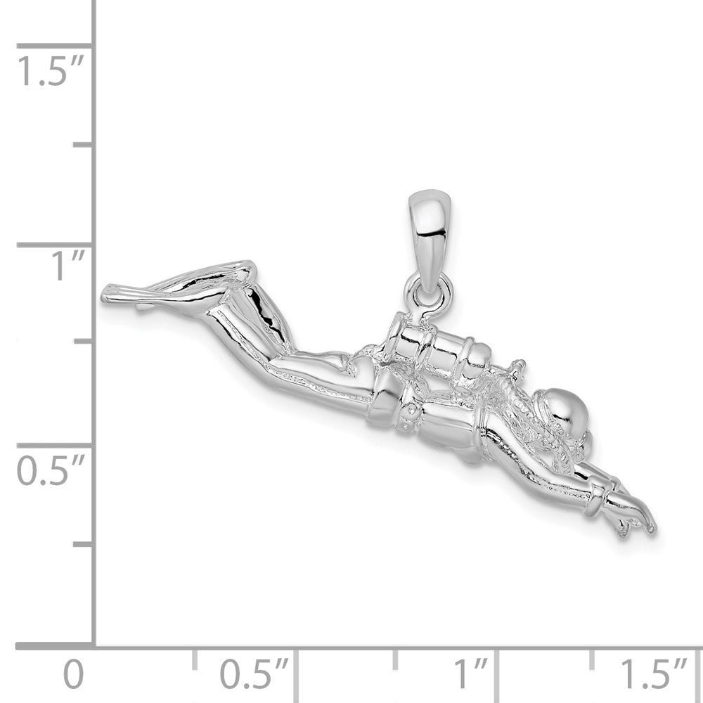 Sterlingsilber De-ani Rhodiniert Poliert 3d Female Scuba Diver Anhänger