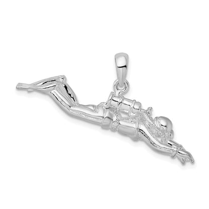 Sterlingsilber De-ani Rhodiniert Poliert 3d Female Scuba Diver Anhänger