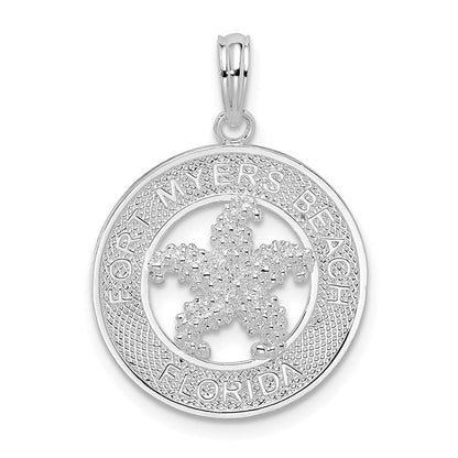 Sterlingsilber De-ani Rhodiniert Fort Myers Beach Florida Kreis mit Seestern Anhänger