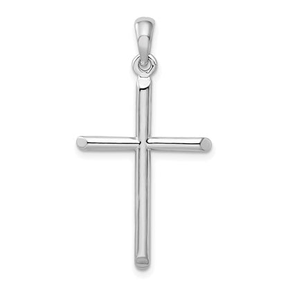 Sterlingsilber De-ani Rhodiniert 3d Cylinder mit Abgeschrägt Ends Kreuz Anhänger