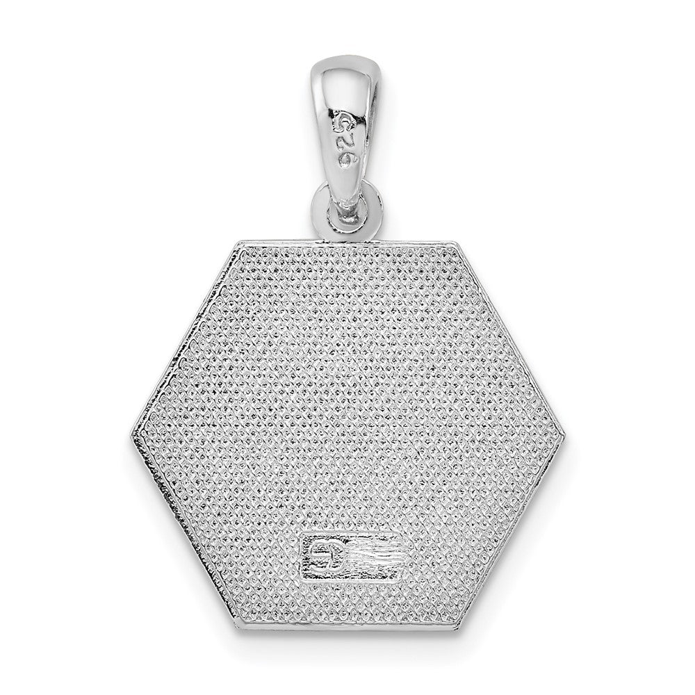 Sterlingsilber De-ani Rhodiniert Poliert Caduceus Hexagon Plättchen Anhänger