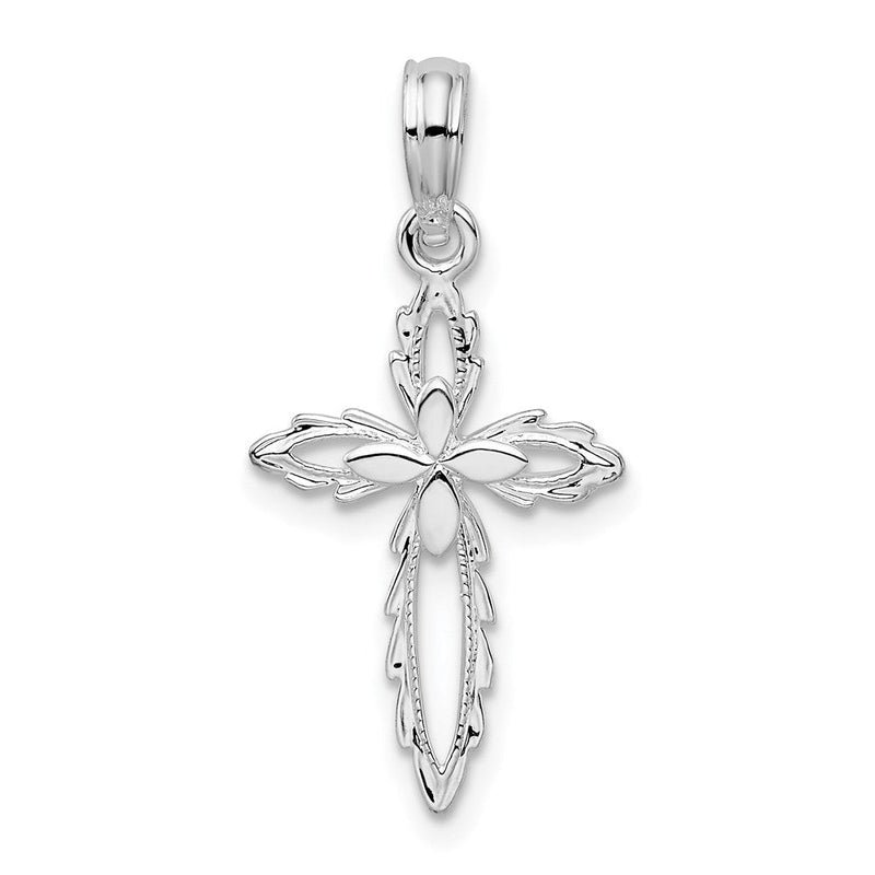 Sterlingsilber De-ani Rhodiniert Gewellt Kante Ausgeschnitten Kreuz Anhänger