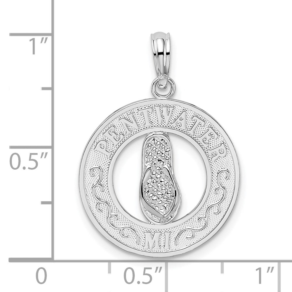 Sterlingsilber De-ani Rhodiniert Pentwater Michigan Kreis mit Flip Flop Anhänger