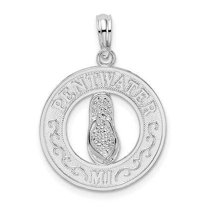 Sterlingsilber De-ani Rhodiniert Pentwater Michigan Kreis mit Flip Flop Anhänger