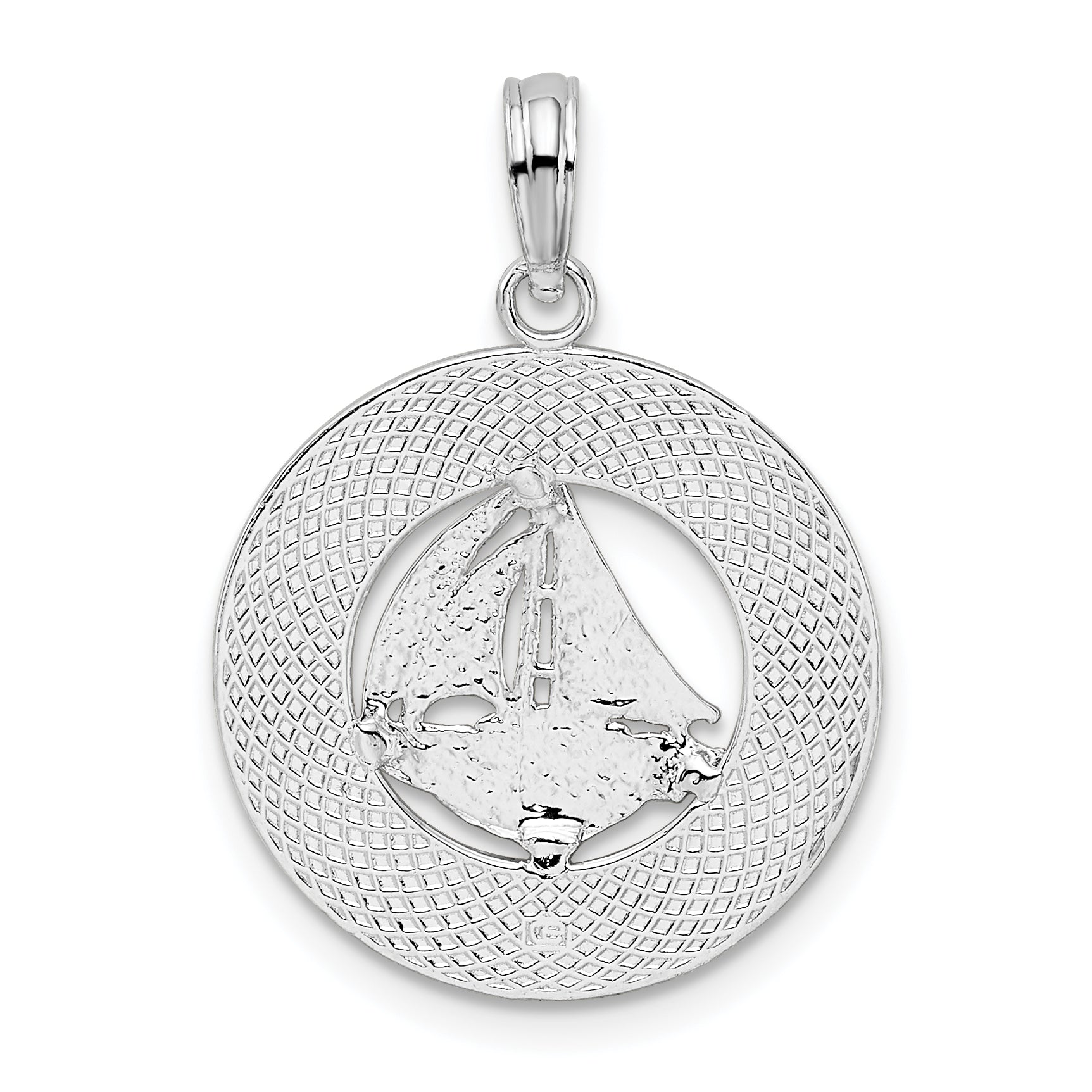 Sterlingsilber De-ani Rhodiniert Pentwater Michigan Kreis mit Segelboot Anhänger