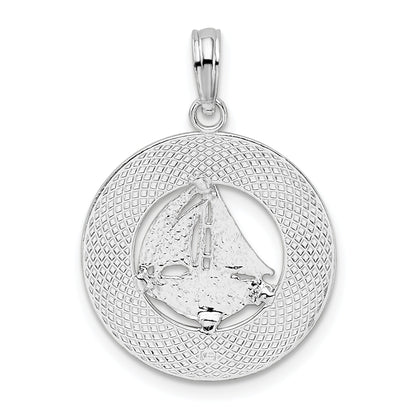 Sterlingsilber De-ani Rhodiniert Pentwater Michigan Kreis mit Segelboot Anhänger