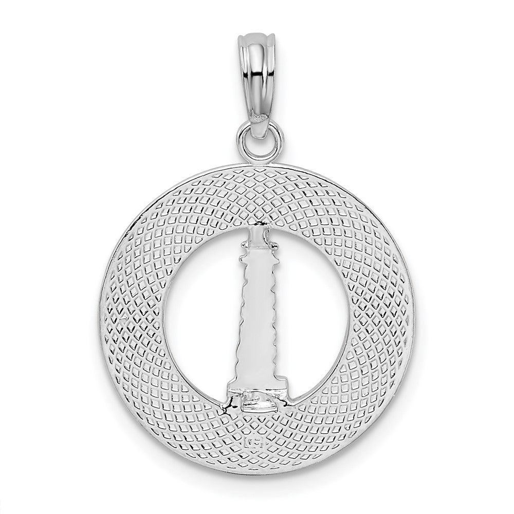 Sterlingsilber De-ani Rhodiniert Pentwater Michigan Kreis mit Leuchtturm Anhänger