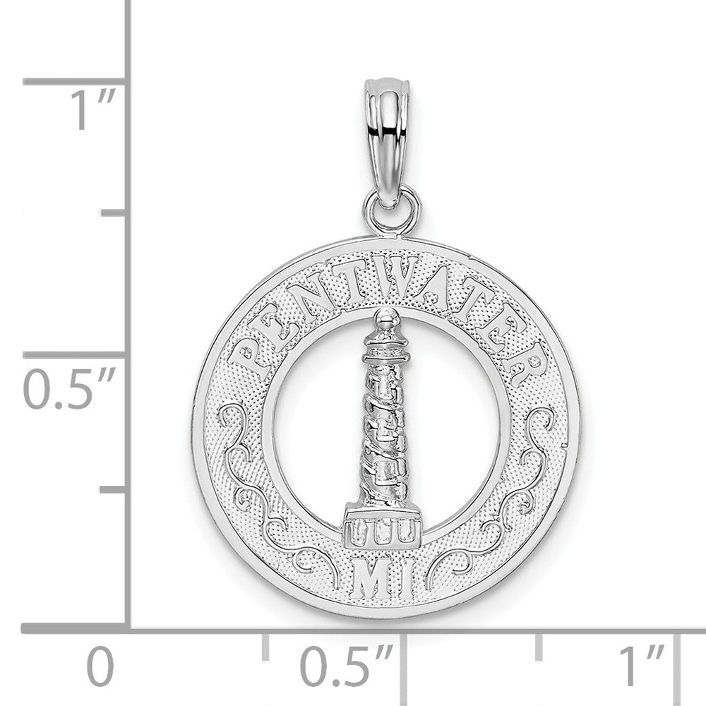 Sterlingsilber De-ani Rhodiniert Pentwater Michigan Kreis mit Leuchtturm Anhänger