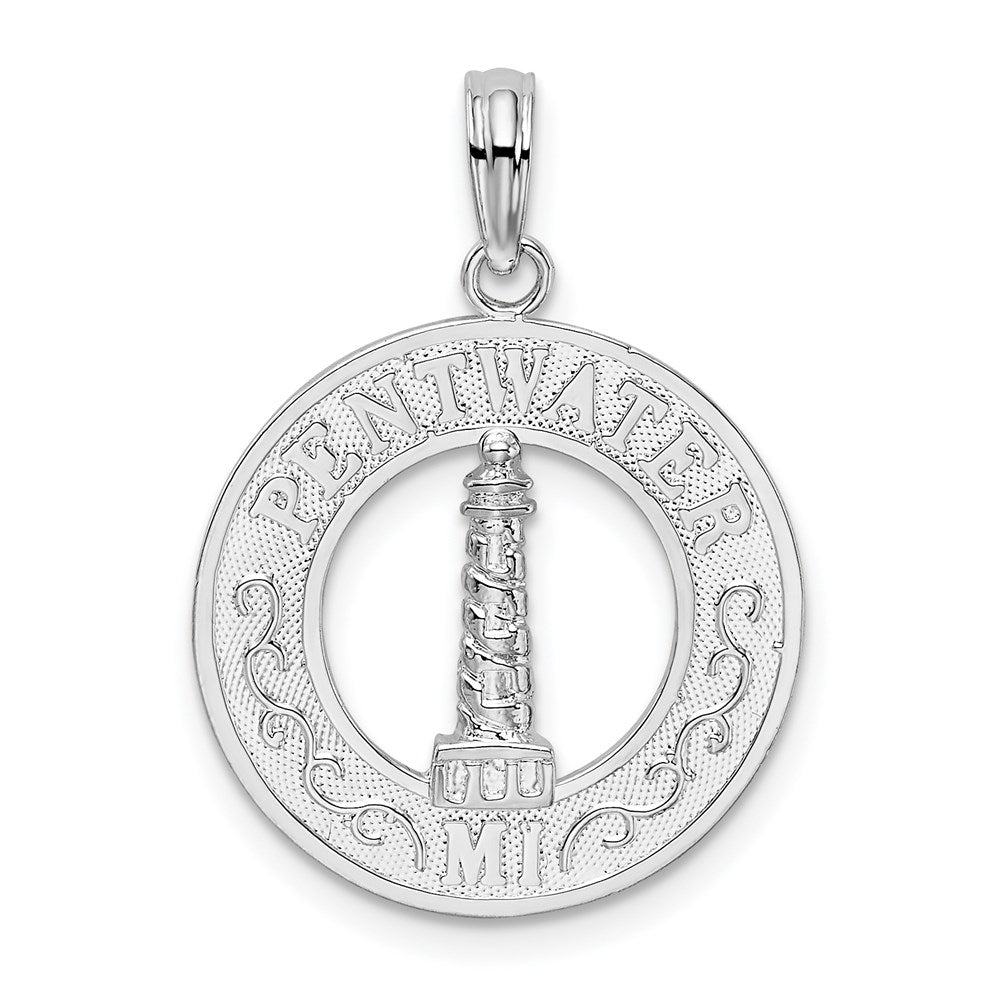 Sterlingsilber De-ani Rhodiniert Pentwater Michigan Kreis mit Leuchtturm Anhänger