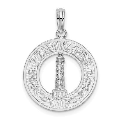 Sterlingsilber De-ani Rhodiniert Pentwater Michigan Kreis mit Leuchtturm Anhänger