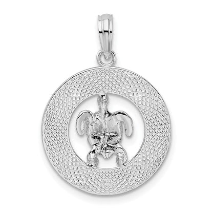Sterlingsilber De-ani Rhodiniert Pentwater Michigan Kreis mit Schildkröte Anhänger