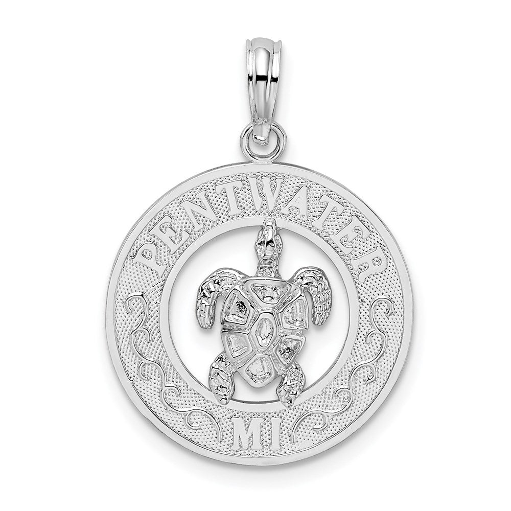 Sterlingsilber De-ani Rhodiniert Pentwater Michigan Kreis mit Schildkröte Anhänger