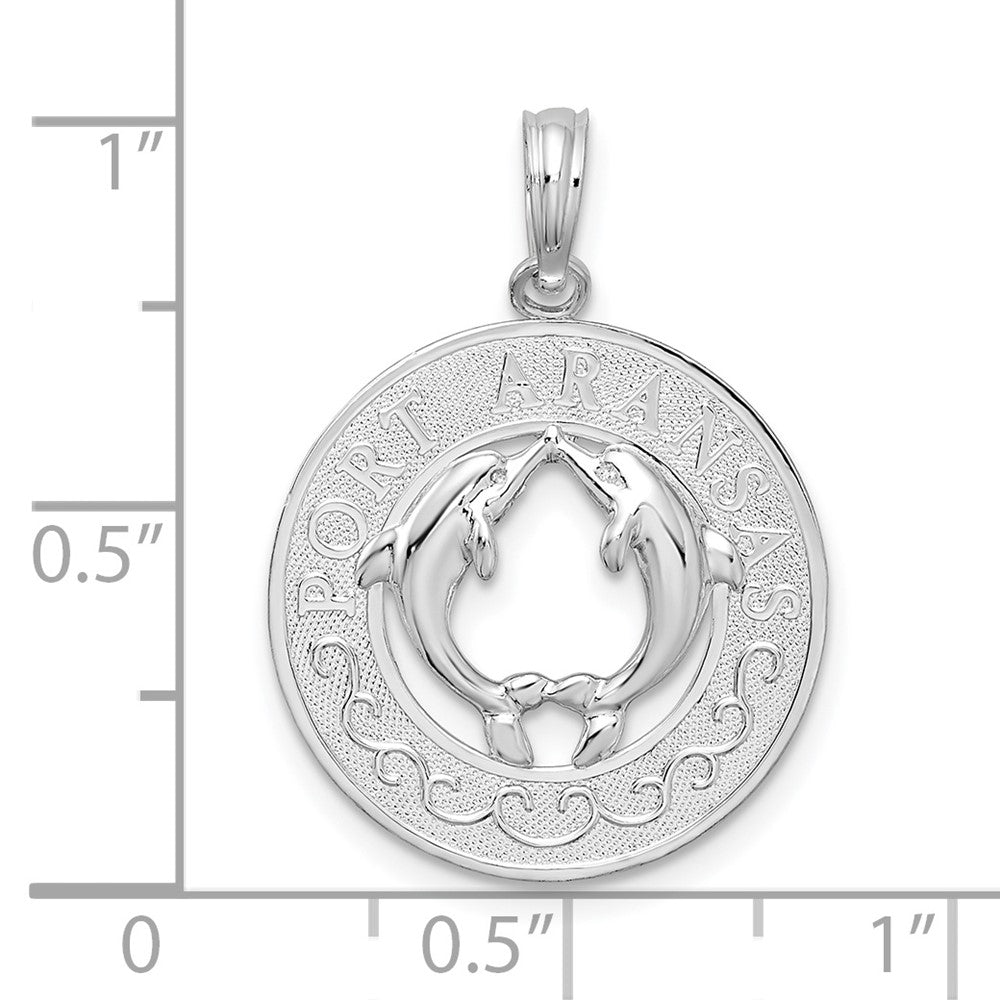 Sterlingsilber De-ani Rhodiniert Port Aransas Kreis mit Dolphins Anhänger