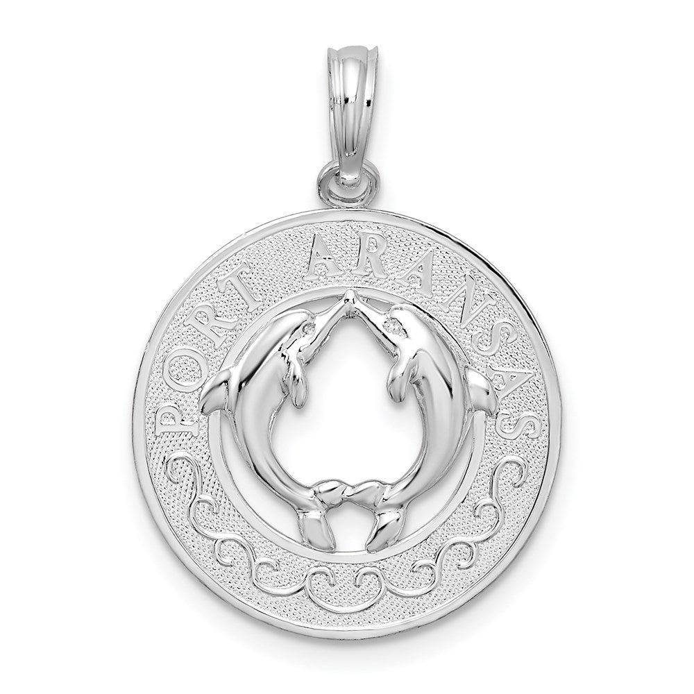 Sterlingsilber De-ani Rhodiniert Port Aransas Kreis mit Dolphins Anhänger