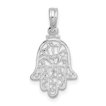 Sterlingsilber De-ani Rhodiniert Poliert Ausgeschnitten Hamsa Anhänger