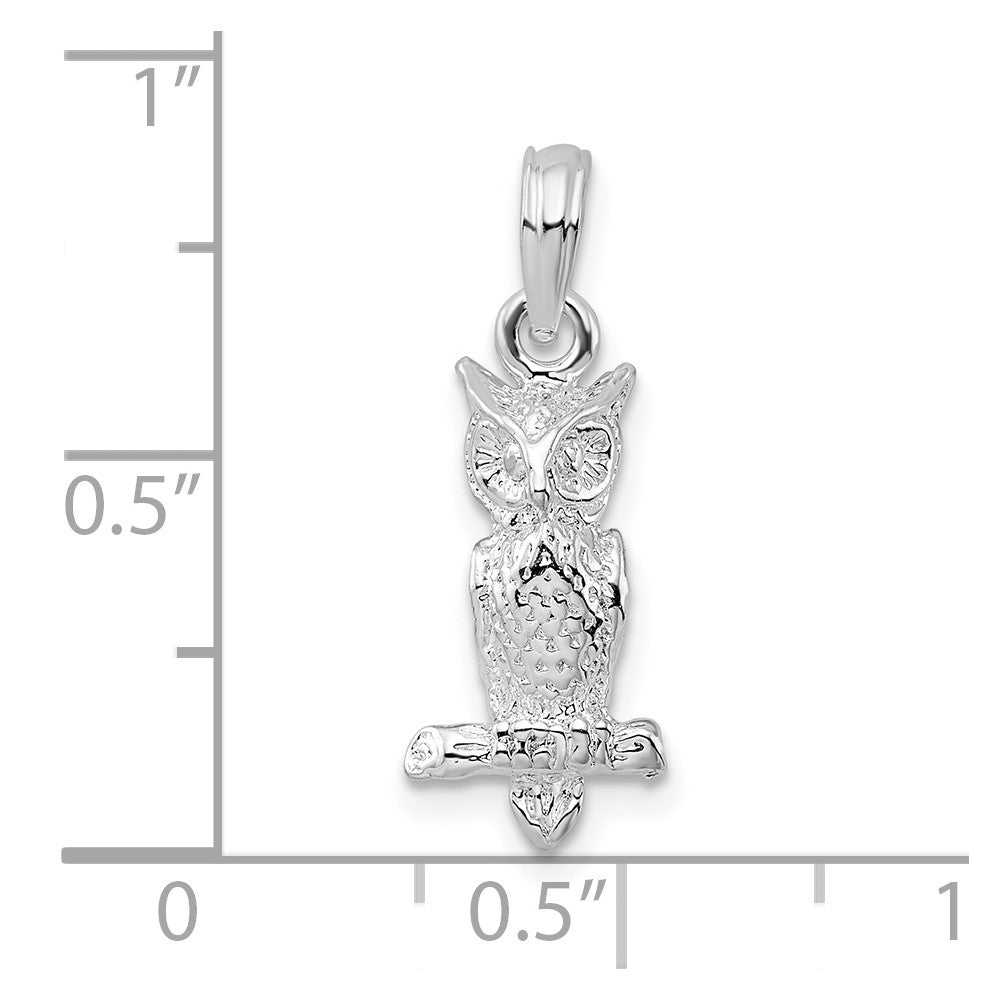 Sterlingsilber De-ani Rhodiniert Poliert 3d Eule Anhänger