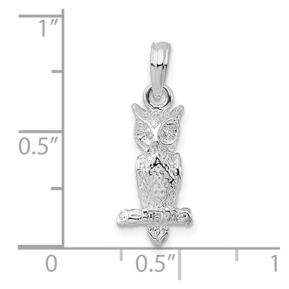 Sterlingsilber De-ani Rhodiniert Poliert 3d Eule Anhänger