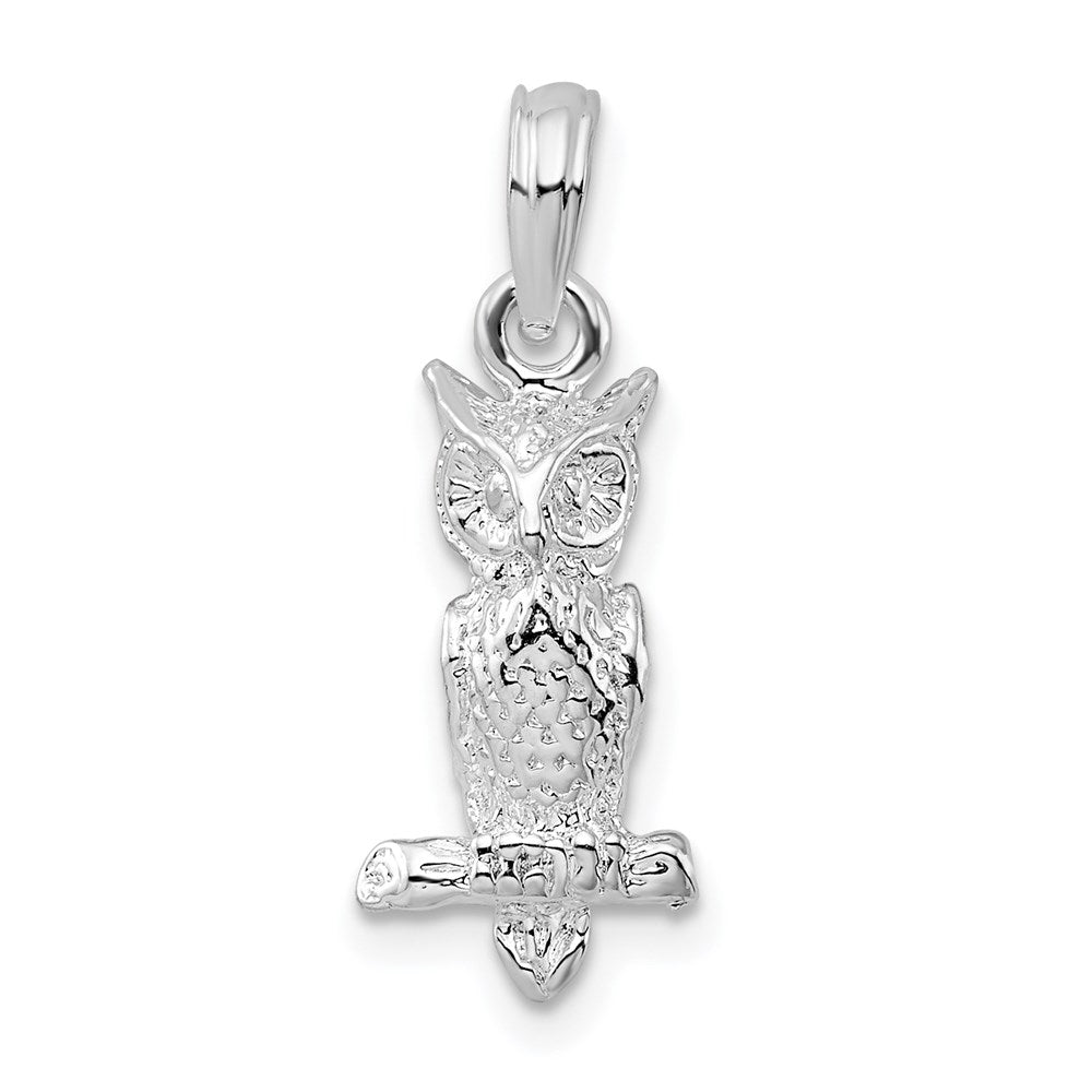 Sterlingsilber De-ani Rhodiniert Poliert 3d Eule Anhänger
