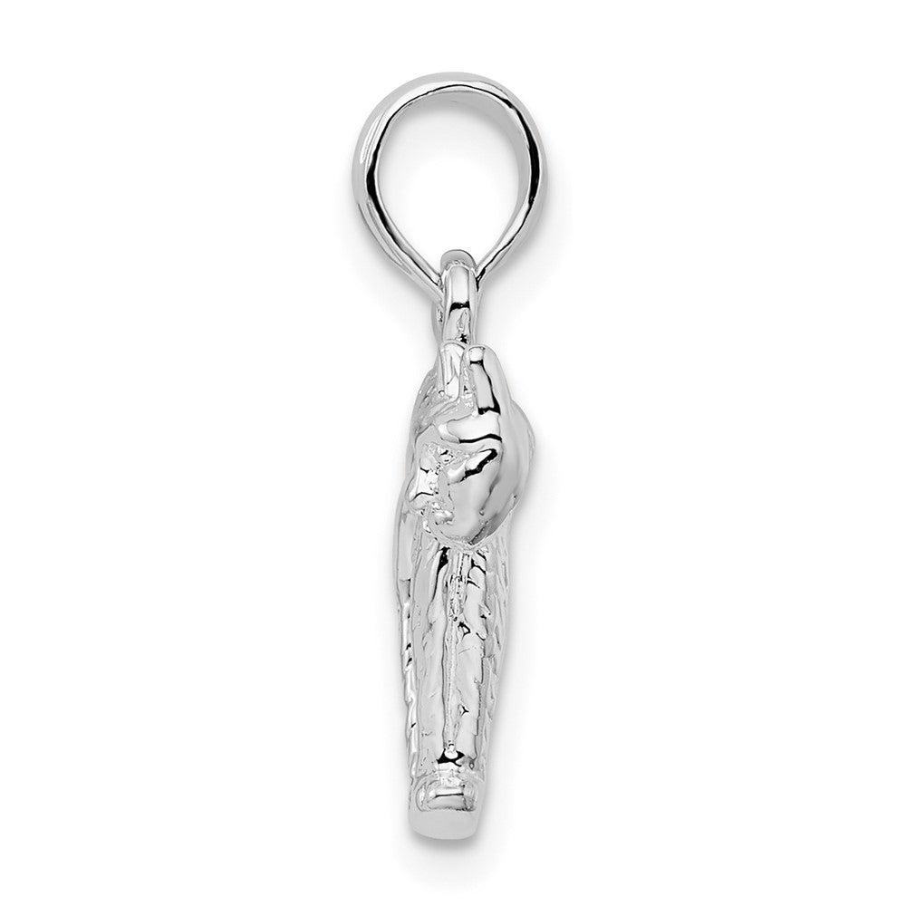 Sterlingsilber De-ani Rhodiniert Strukturiert 3d Katze mit Arched Rückseite Anhänger