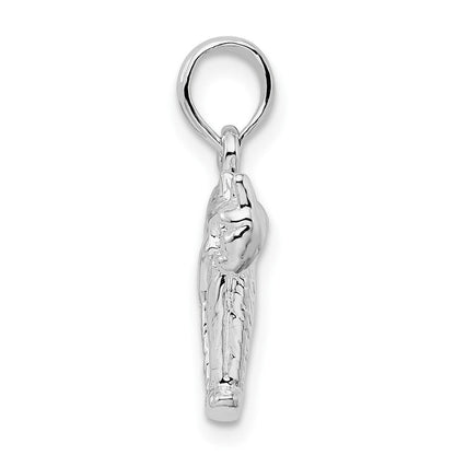 Sterlingsilber De-ani Rhodiniert Strukturiert 3d Katze mit Arched Rückseite Anhänger