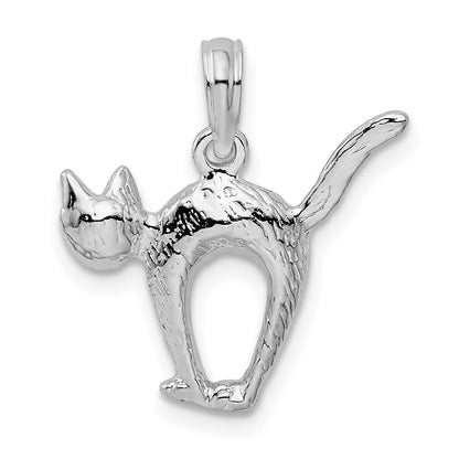 Sterlingsilber De-ani Rhodiniert Strukturiert 3d Katze mit Arched Rückseite Anhänger
