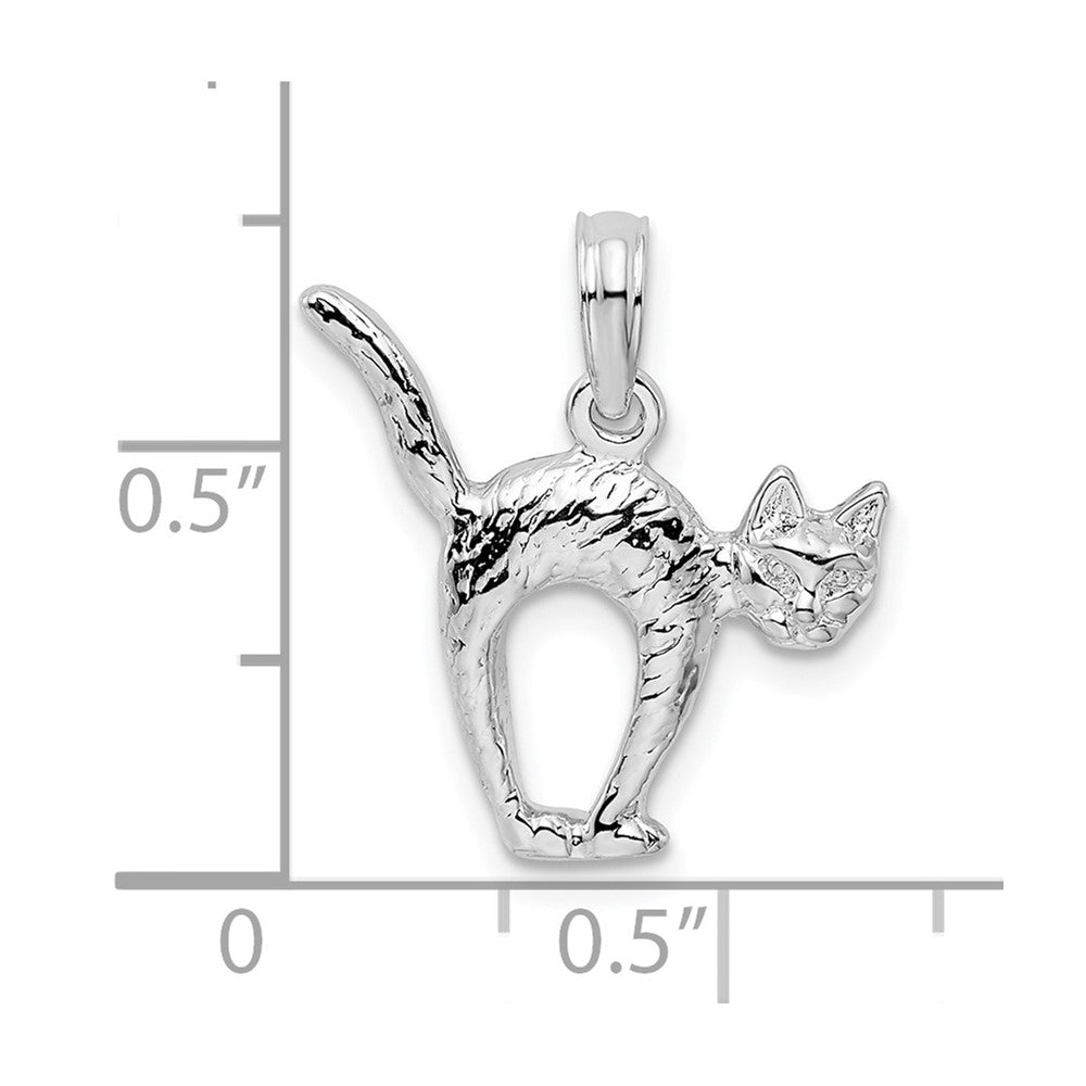 Sterlingsilber De-ani Rhodiniert Strukturiert 3d Katze mit Arched Rückseite Anhänger