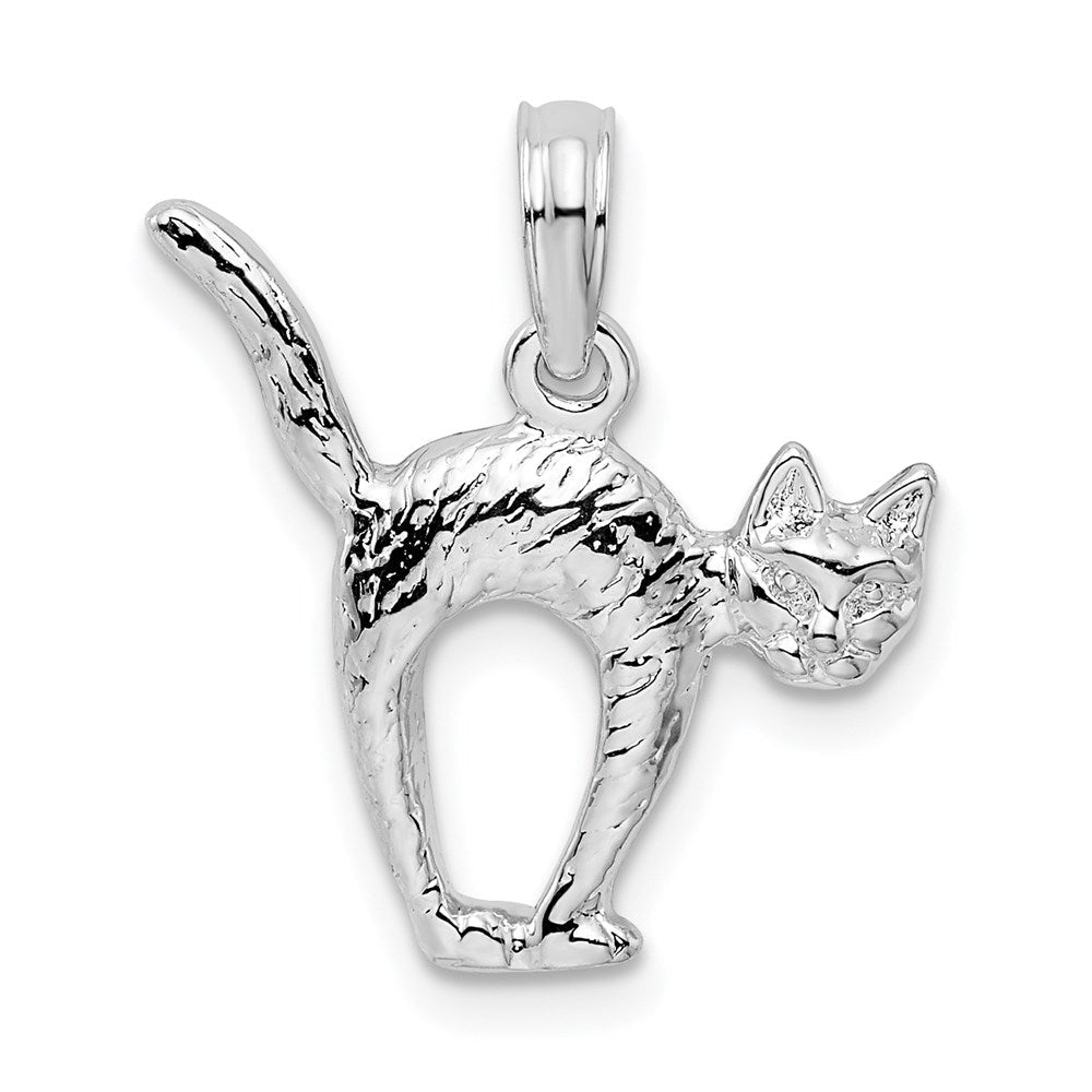 Sterlingsilber De-ani Rhodiniert Strukturiert 3d Katze mit Arched Rückseite Anhänger