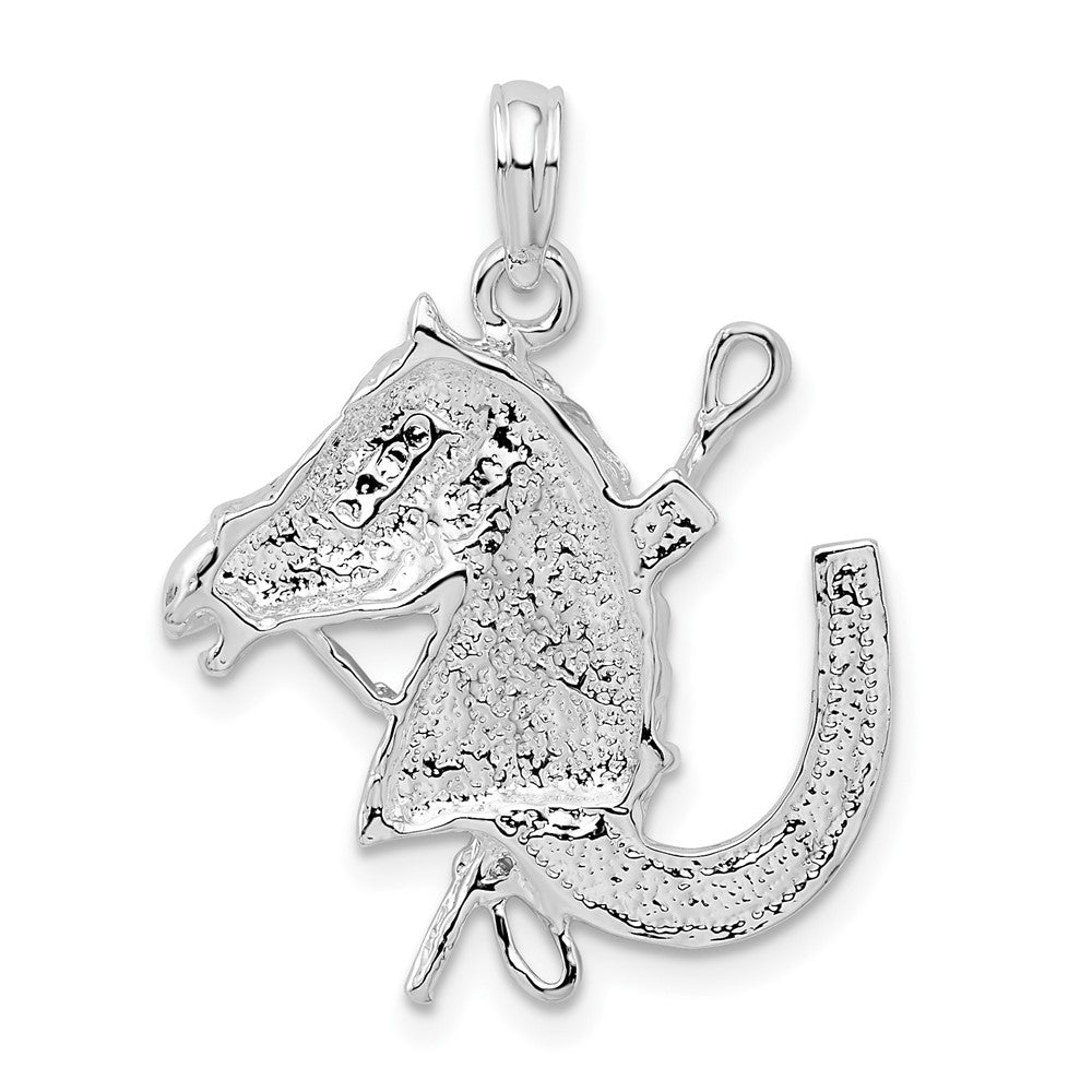 Sterlingsilber De-ani Rhodiniert Pferd Kopf mit Crop und Hufeisen Anhänger