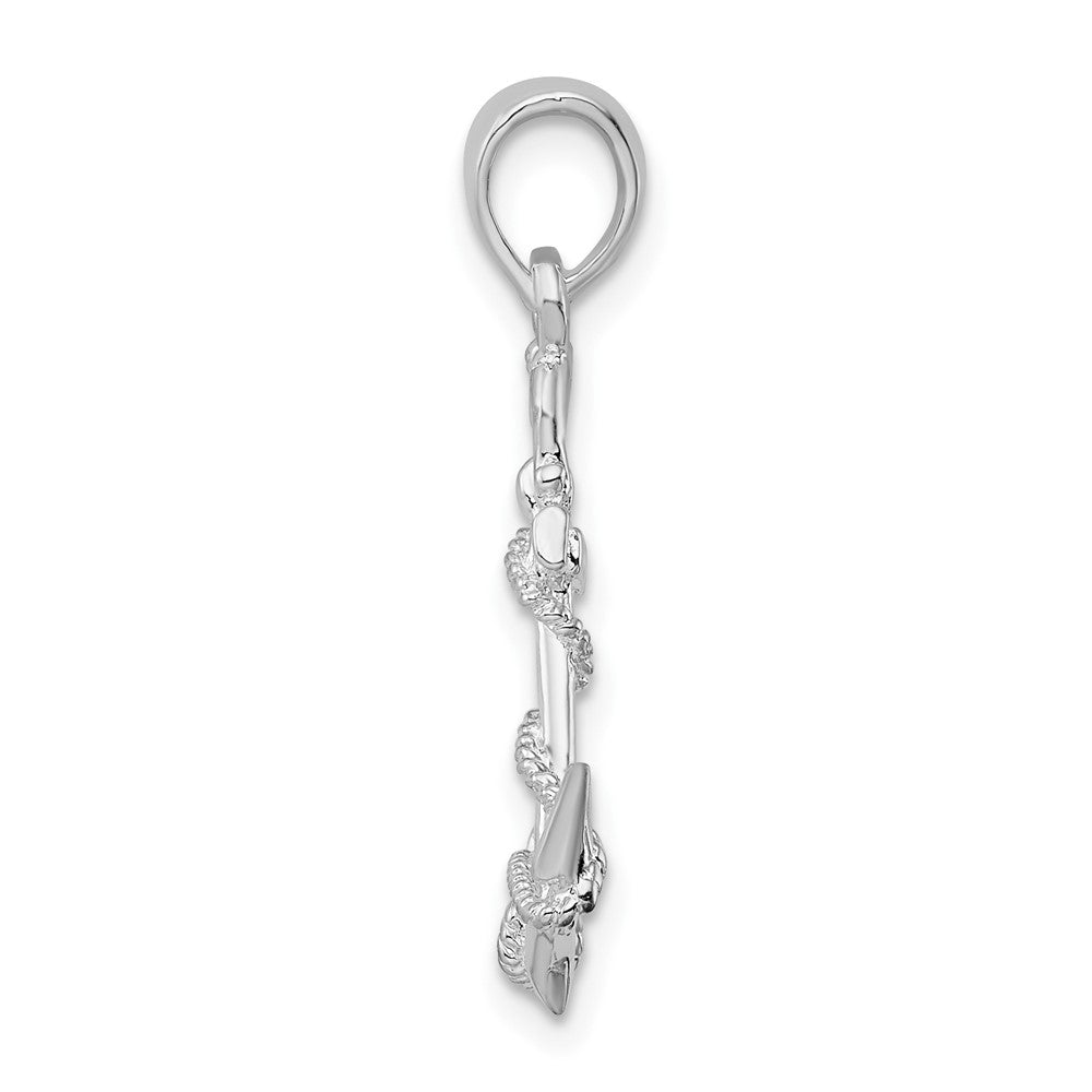 Sterlingsilber De-ani Rhodiniert 3d Anker mit Kordel und Shackle Anhänger