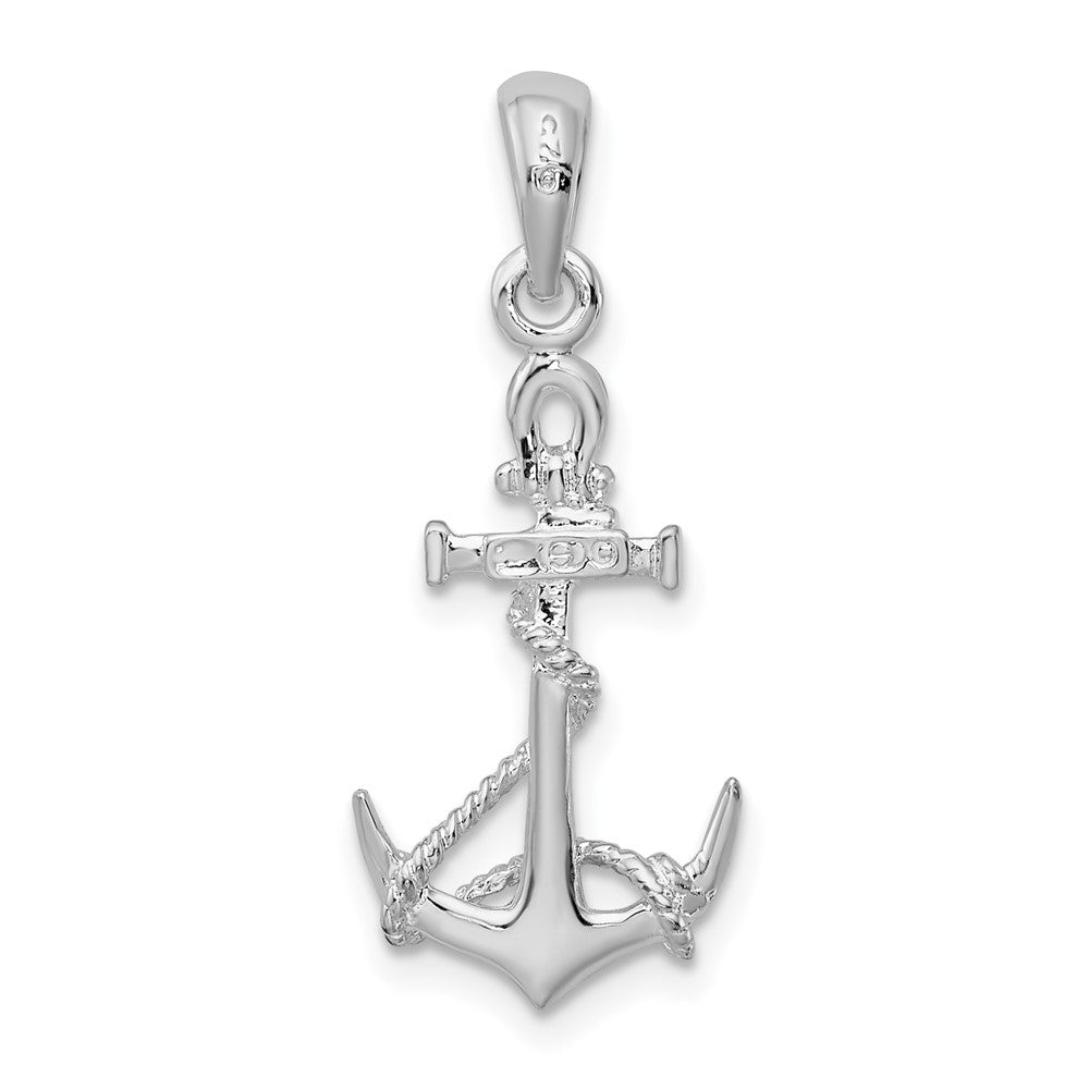 Sterlingsilber De-ani Rhodiniert 3d Anker mit Kordel und Shackle Anhänger