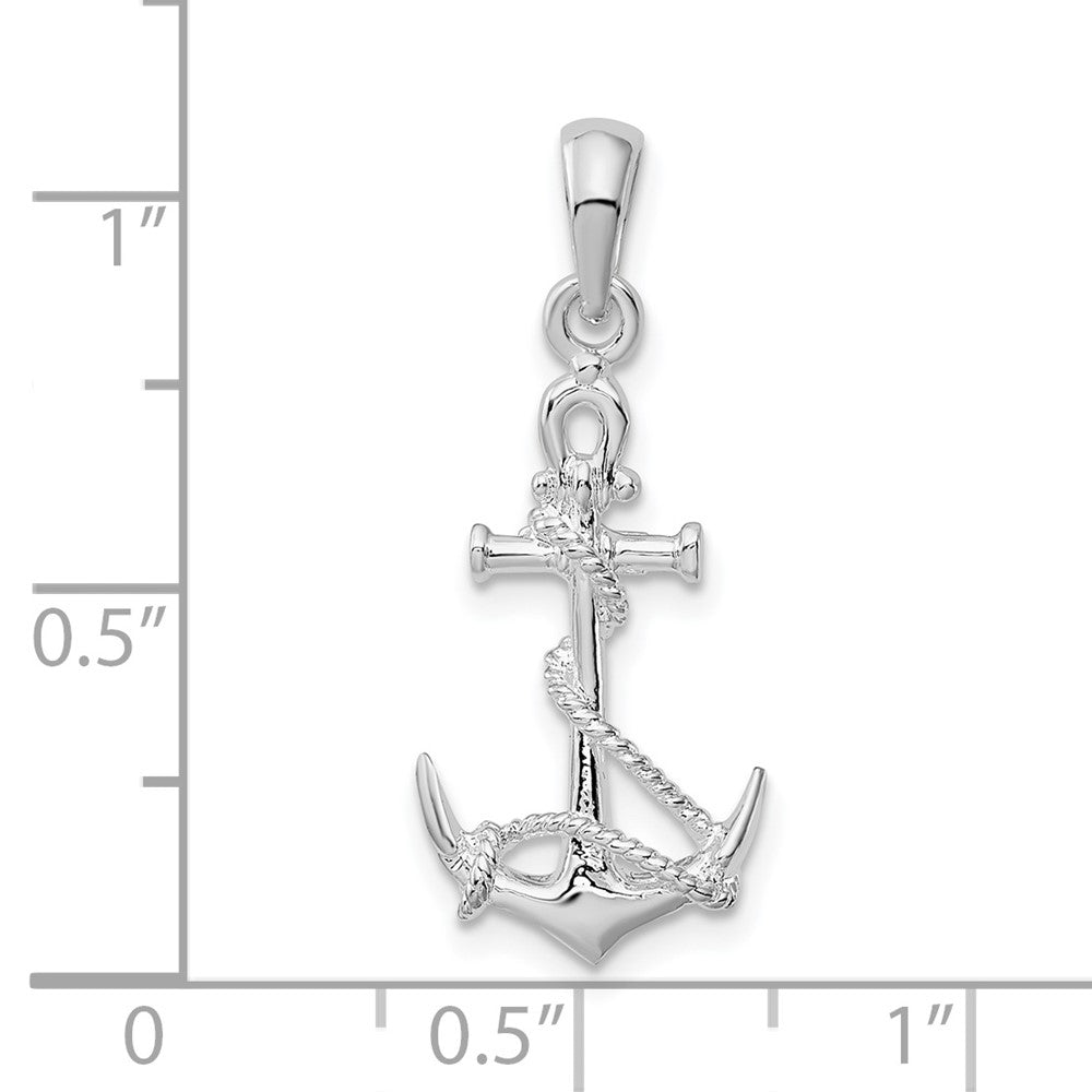 Sterlingsilber De-ani Rhodiniert 3d Anker mit Kordel und Shackle Anhänger