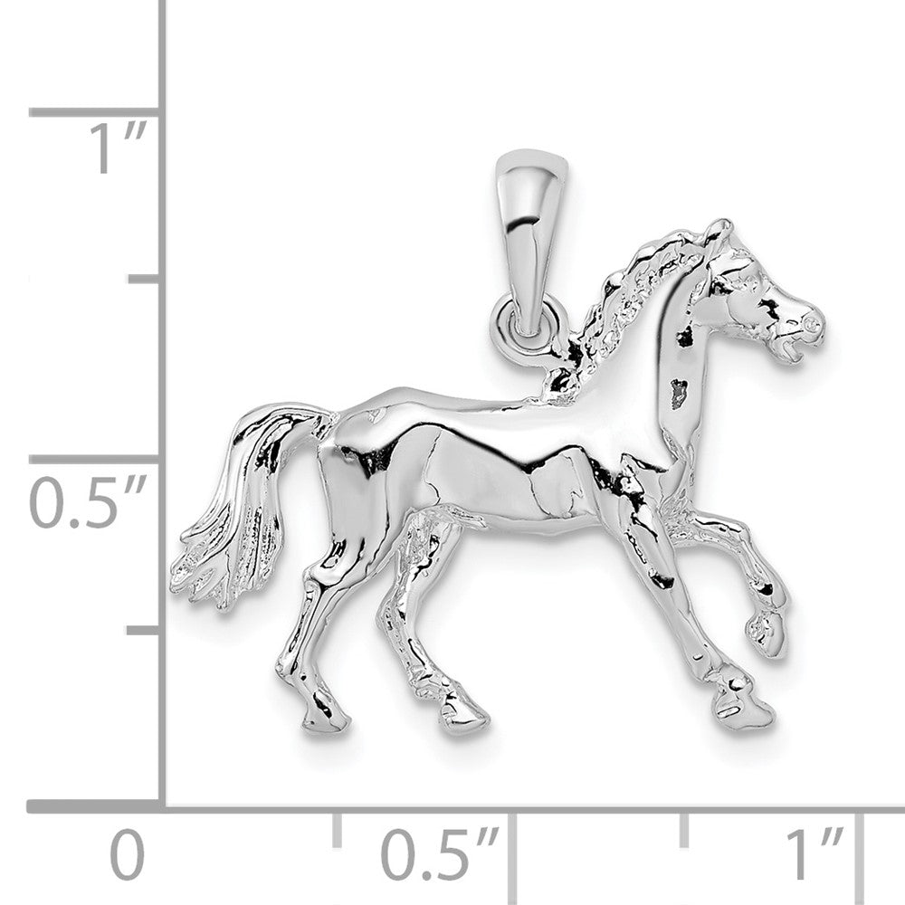 Sterlingsilber De-ani Rhodiniert Poliert 3d Walking Pferd Anhänger