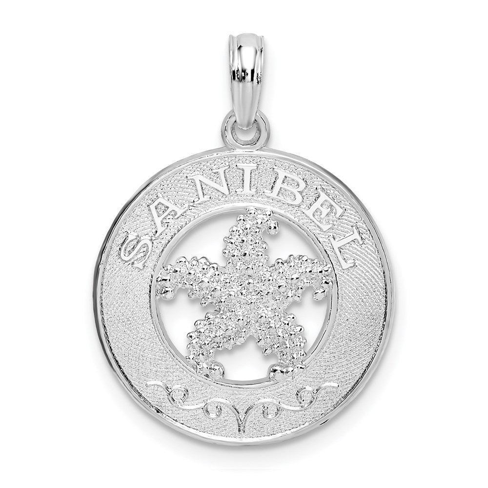 Sterlingsilber De-ani Rhodiniert Poliert Sanibel Kreis mit Seestern Anhänger