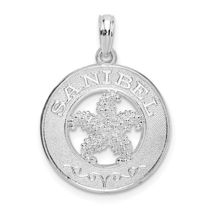 Sterlingsilber De-ani Rhodiniert Poliert Sanibel Kreis mit Seestern Anhänger