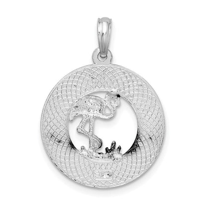 Sterlingsilber De-ani Rhodiniert Poliert Sanibel Kreis mit Flamingo Anhänger