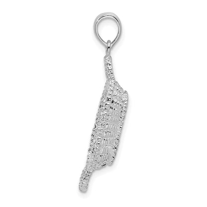Sterlingsilber De-ani Rhodiniert Poliert 3d Rectangular Korb Anhänger