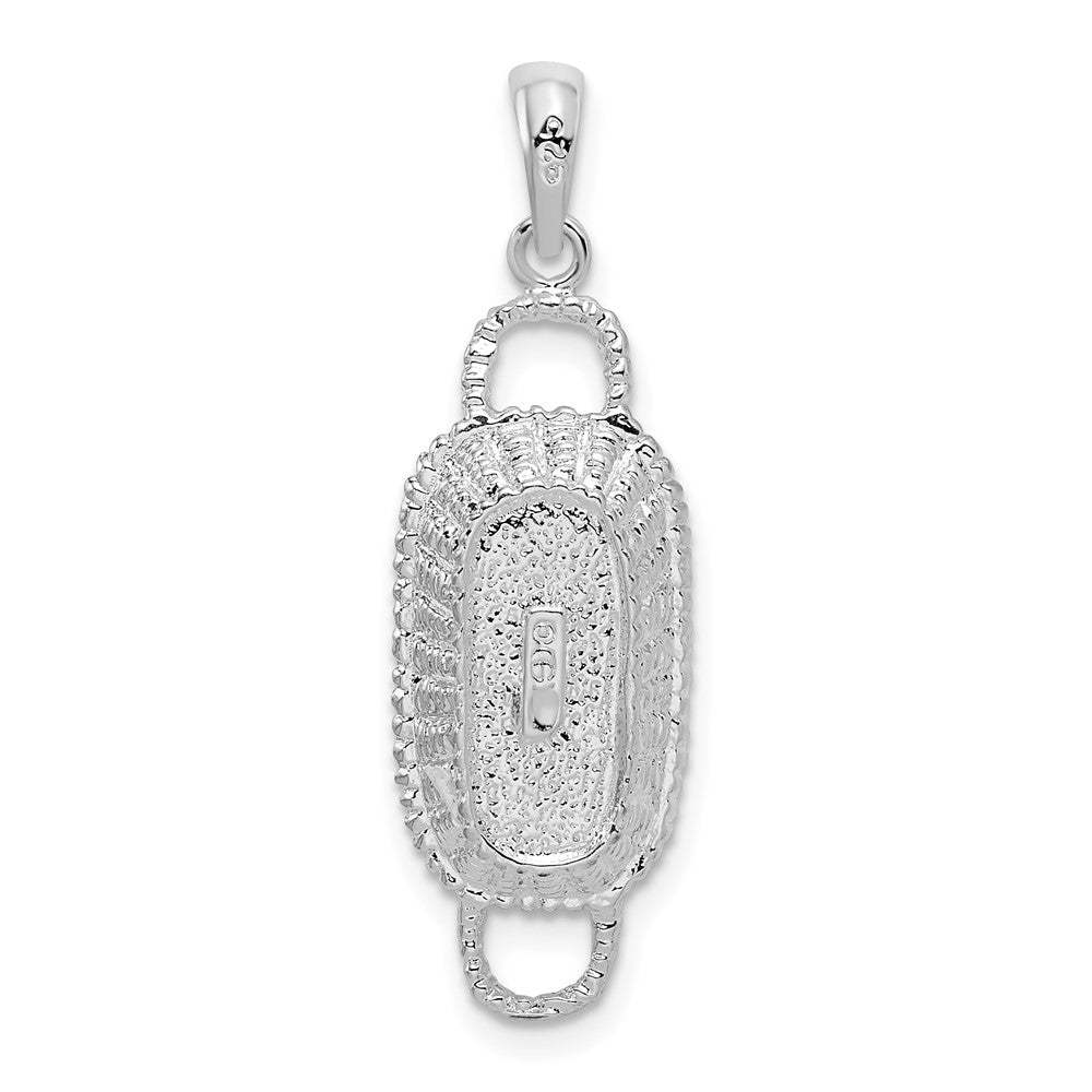 Sterlingsilber De-ani Rhodiniert Poliert 3d Rectangular Korb Anhänger