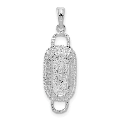 Sterlingsilber De-ani Rhodiniert Poliert 3d Rectangular Korb Anhänger