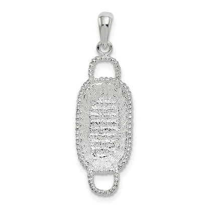 Sterlingsilber De-ani Rhodiniert Poliert 3d Rectangular Korb Anhänger