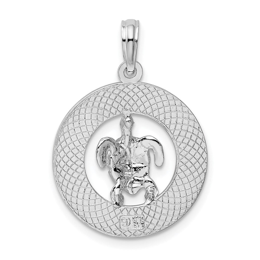Sterlingsilber De-ani Rhodiniert Turks und Caicos Kreis mit Schildkröte Anhänger