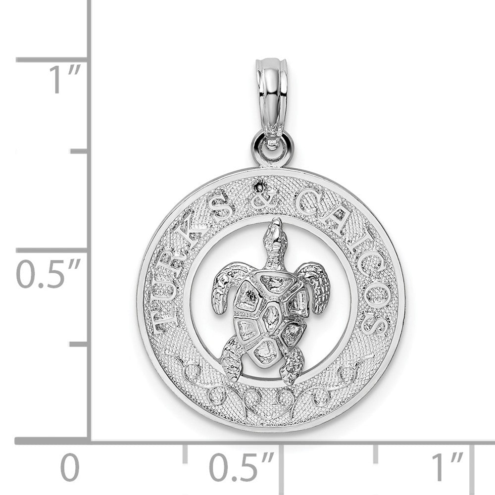 Sterlingsilber De-ani Rhodiniert Turks und Caicos Kreis mit Schildkröte Anhänger